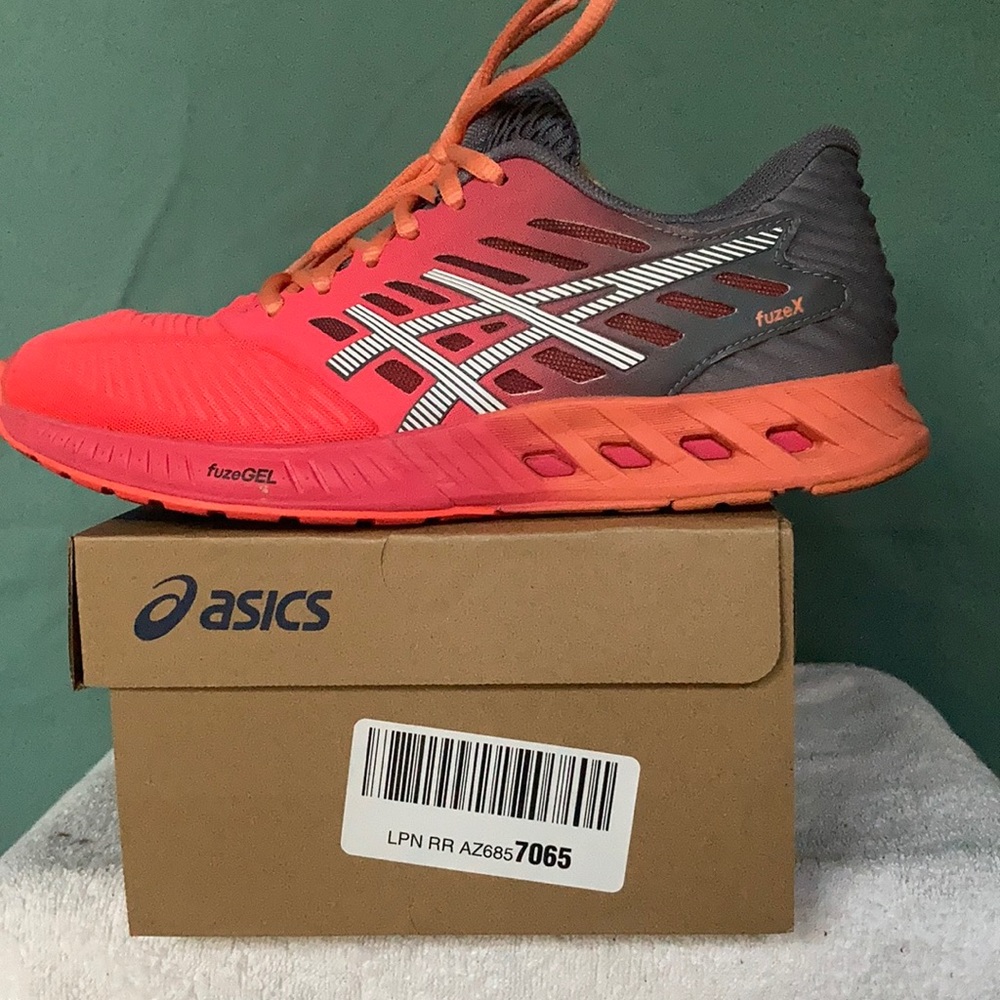 ASICS Fuse X bright coral and gray running shoes